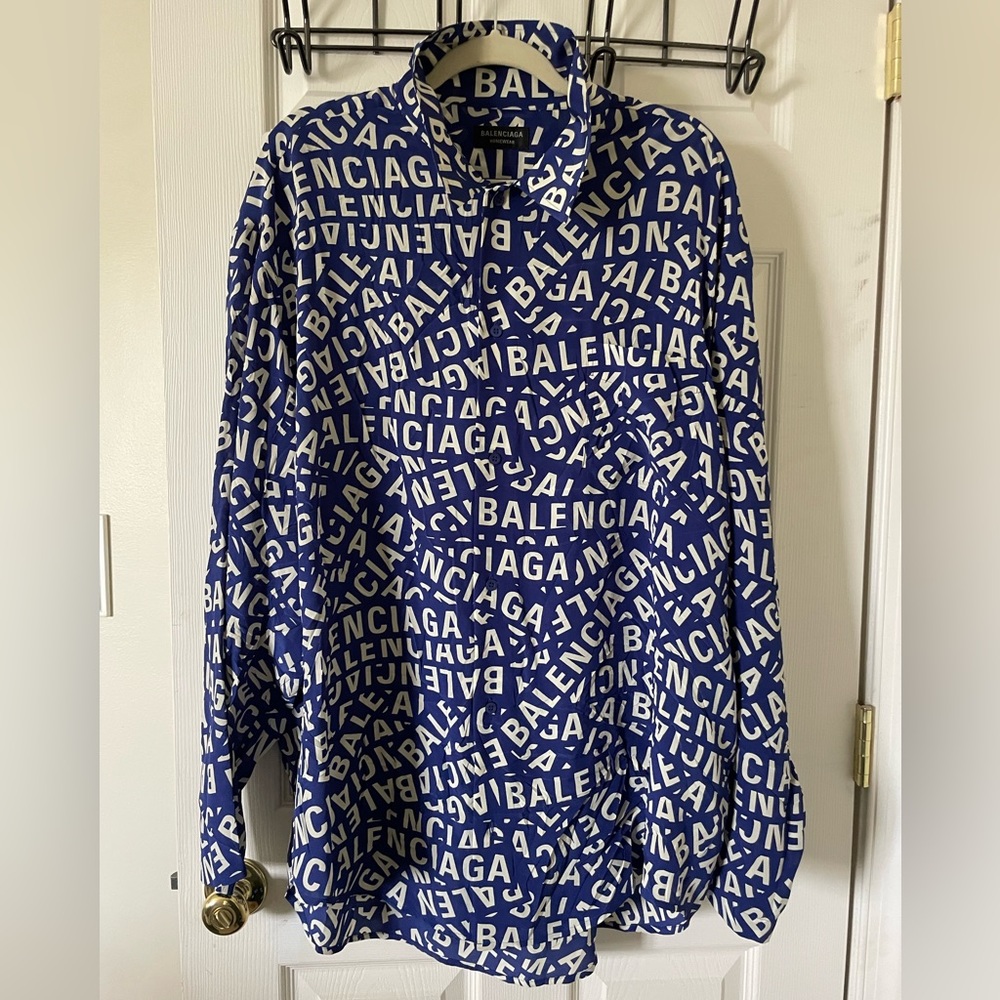 Balenciaga Logo Stripe Silk Button-Up Shirt